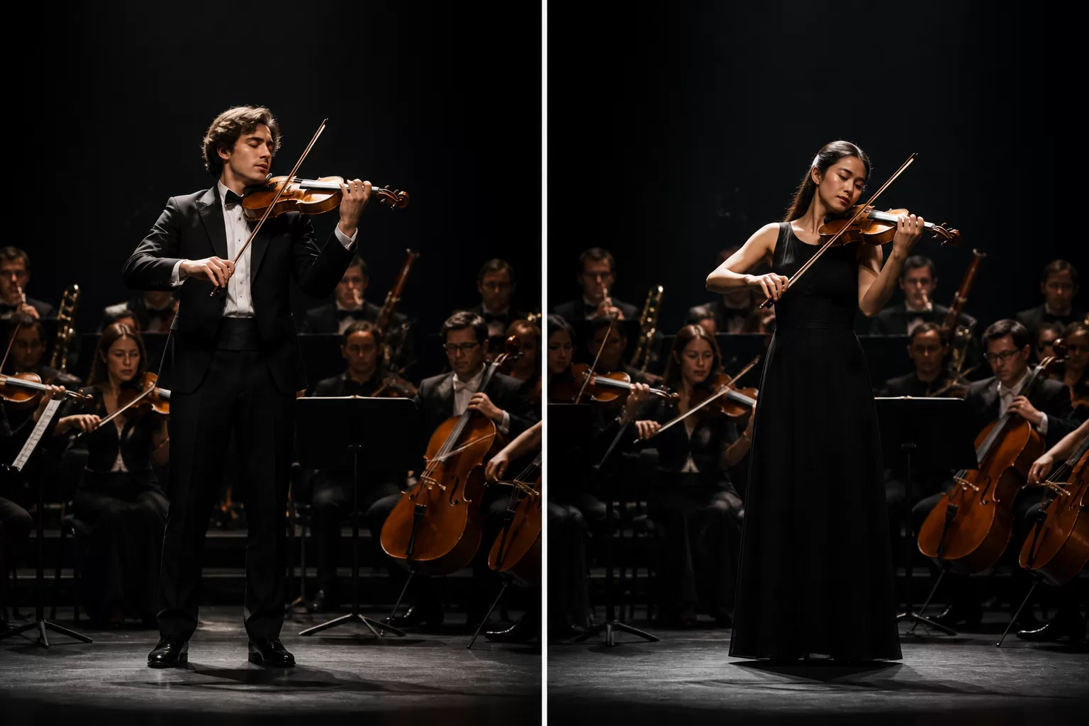 Koncerto ir simfonijos palyginimas: solistas su orkestru scenoje