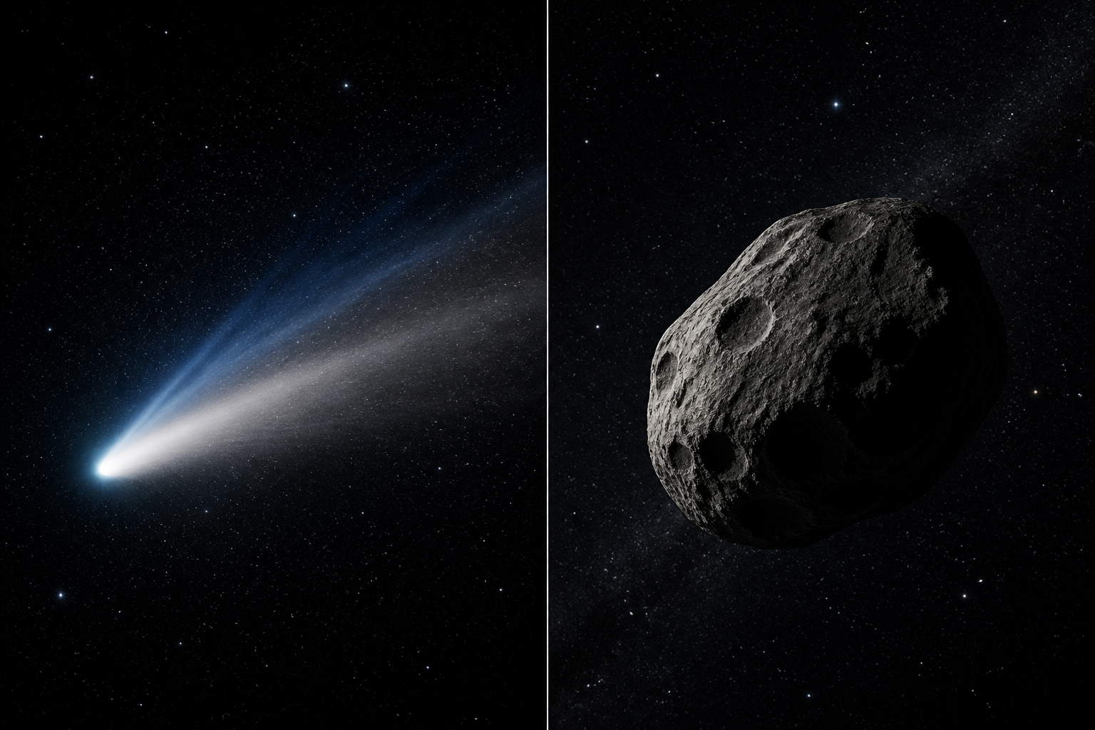 Kuo skiriasi kometa nuo asteroido: kometa su uodega ir asteroidas be uodegos