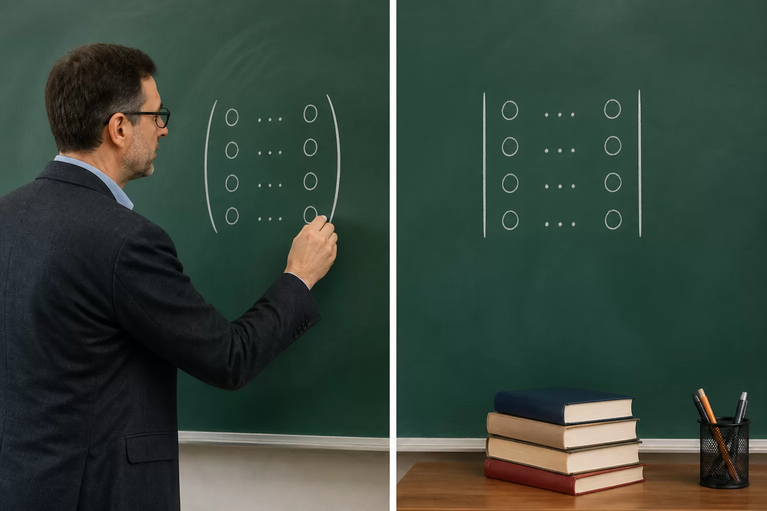 Matricos ir determinanto palyginimo iliustracija