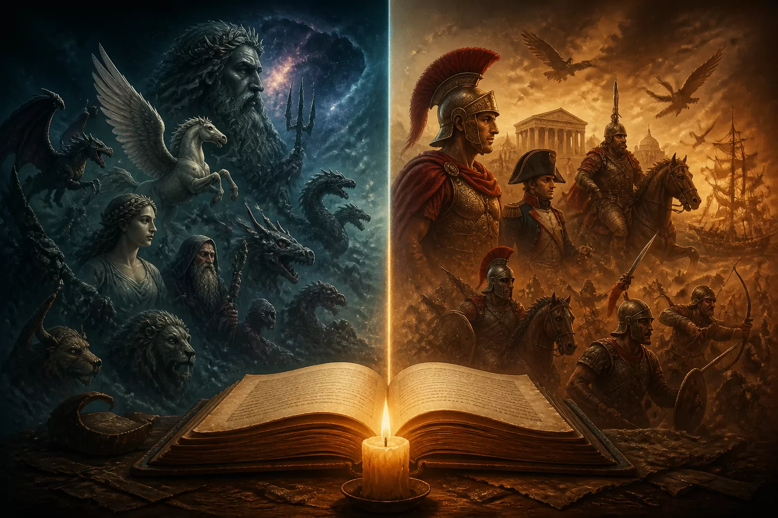 Mitų ir legendų palyginimo iliustracija
